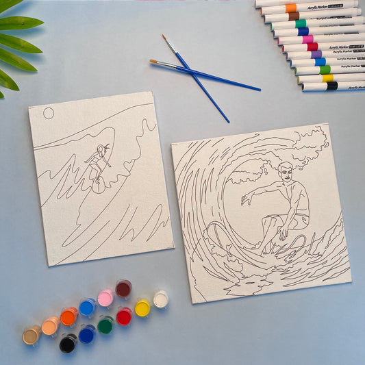 Surfing Girl & Boy Pre-Drawn DIY Canvas