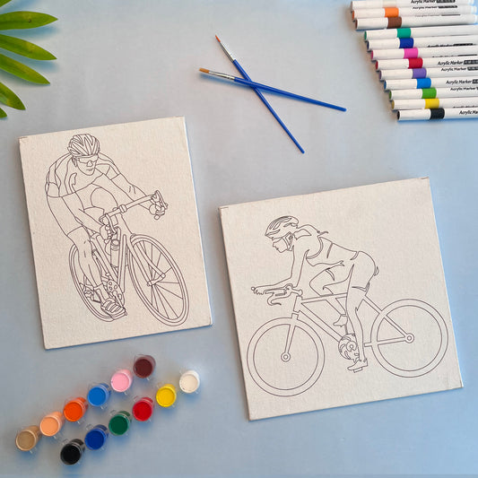 Cycling Girl & Boy Pre-Drawn DIY Canvas