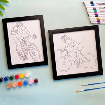 Cycling Girl & Boy Pre-Drawn DIY Canvas